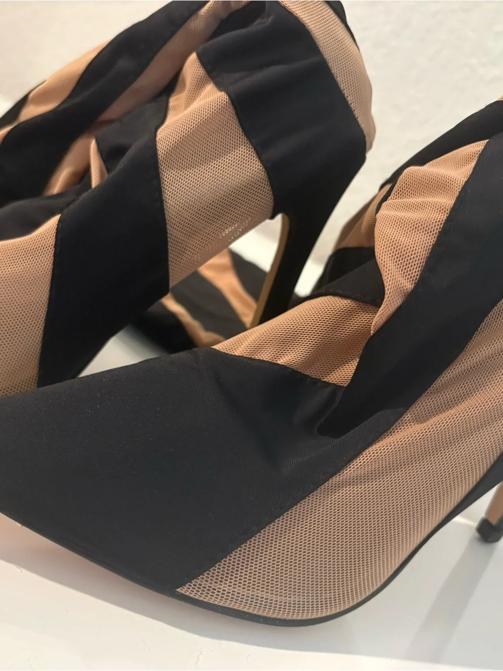 Akira Black and Nude Striped Over-the-Knee Stiletto Boots